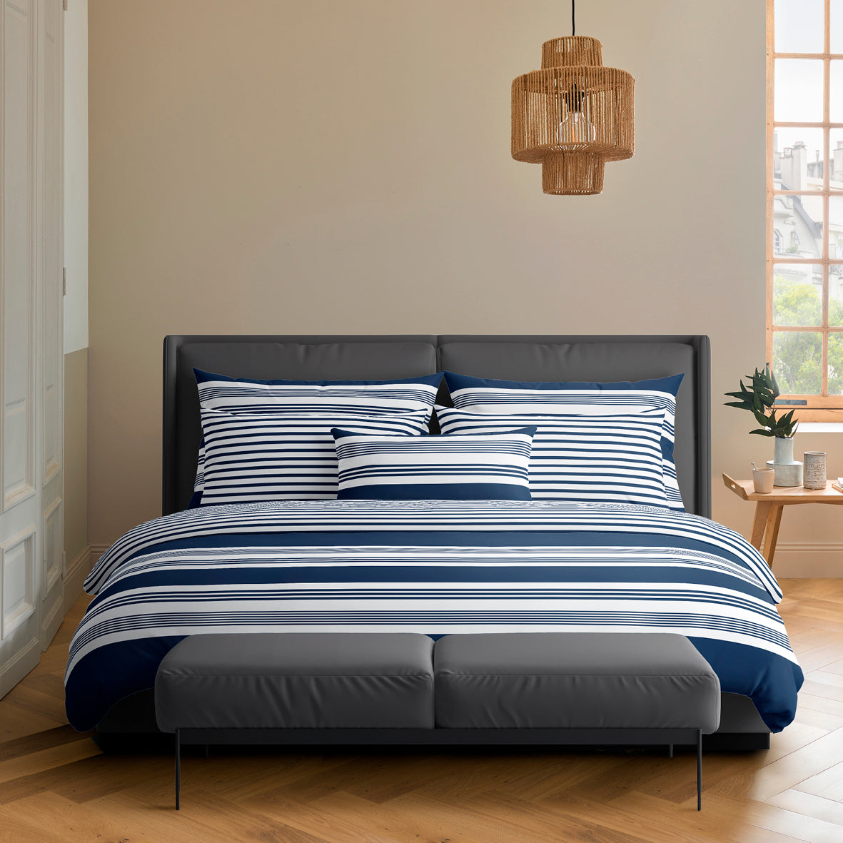 Duvet cover + pillowcase(s) cotton satin - Léna Blue