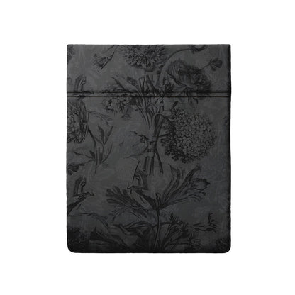 Flat sheet cotton satin - Toile Fleurie Dark grey