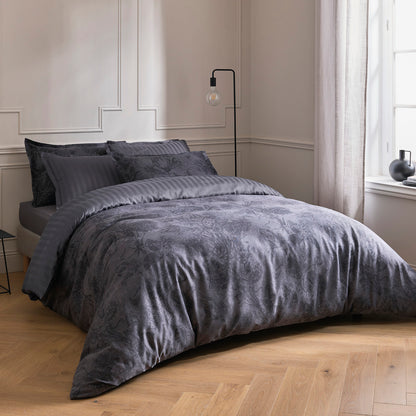 Flat sheet cotton satin - Toile Fleurie Dark grey