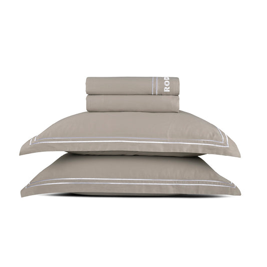 Sheet set cotton satin - Nice White / Taupe