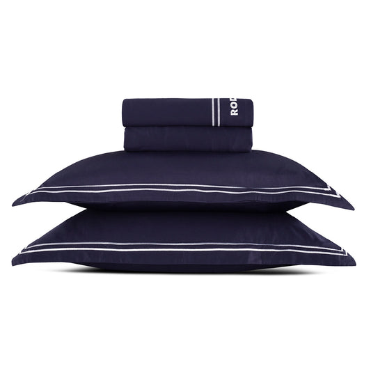 Sheet set cotton satin - Nice White / Dark blue