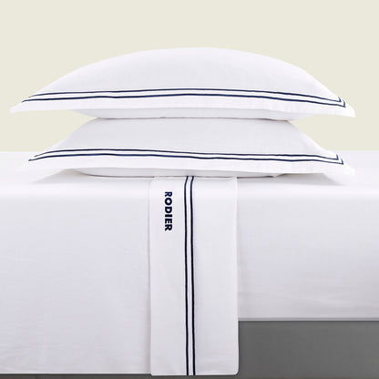 Sheet set cotton satin - Nice Dark blue / White