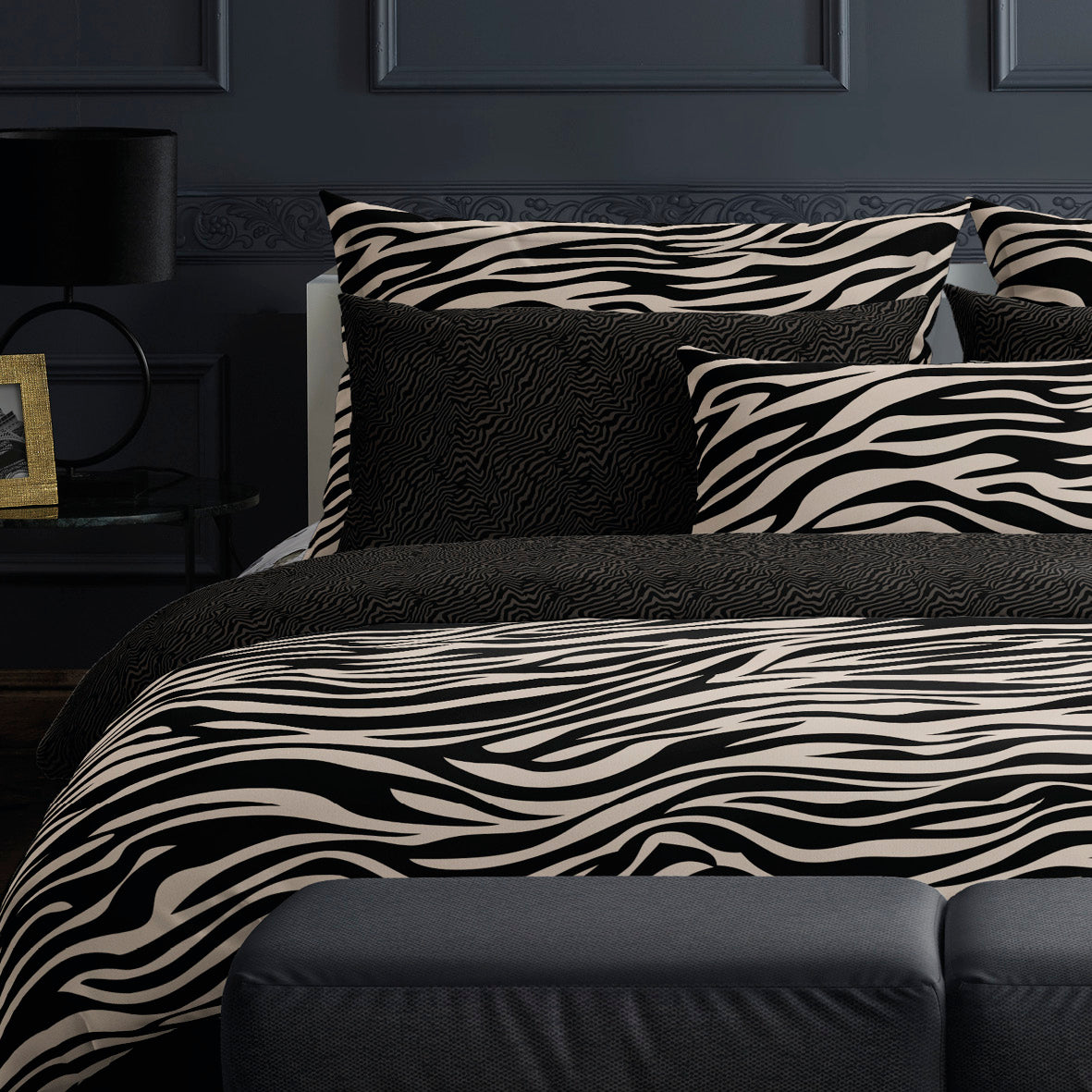 Duvet cover + pillowcase(s) cotton satin - Rêves zébrés Black