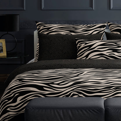 Duvet cover + pillowcase(s) cotton satin - Rêves zébrés Black