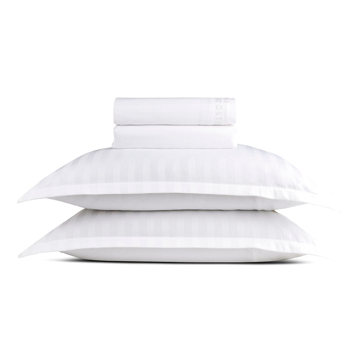 Sheet set : fitted sheet, flat sheet, pillowcase(s) in satin cotton - Jacquard woven - White 200 x 30 cm