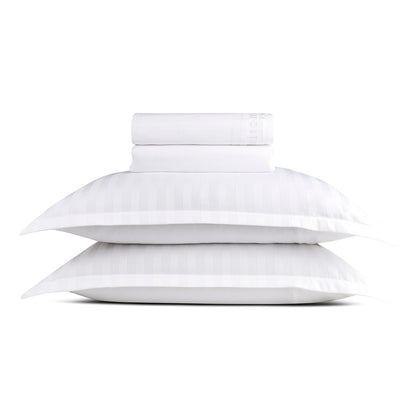 Sheet set : fitted sheet, flat sheet, pillowcase(s) in satin cotton - Jacquard woven - White 200 x 30 cm