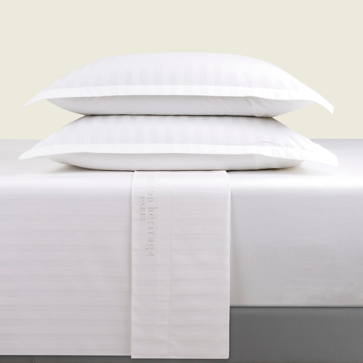 Sheet set : fitted sheet, flat sheet, pillowcase(s) in satin cotton - Jacquard woven - White