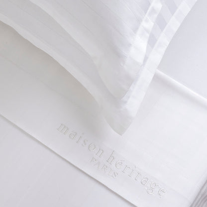 Sheet set : fitted sheet, flat sheet, pillowcase(s) in satin cotton - Jacquard woven - White