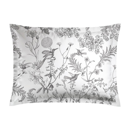 Pillowcase(s) cotton satin - Colibri Floral Black grey 2 x (50 x 70 cm)