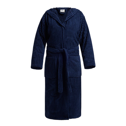 Hooded bathrobe Rayures tissées Jacquard - Dark blue