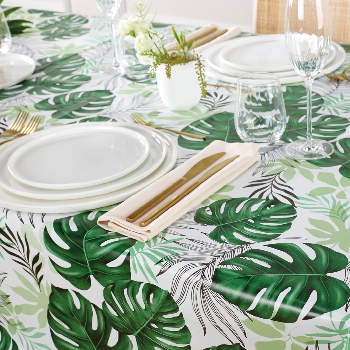 Nappe enduite anti-tache - Exotica Blanc