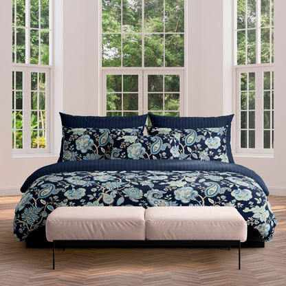 Duvet cover + pillowcase(s) cotton satin - Kashmir Dark blue