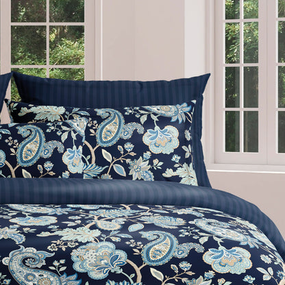 Duvet cover + pillowcase(s) cotton satin - Kashmir Dark blue