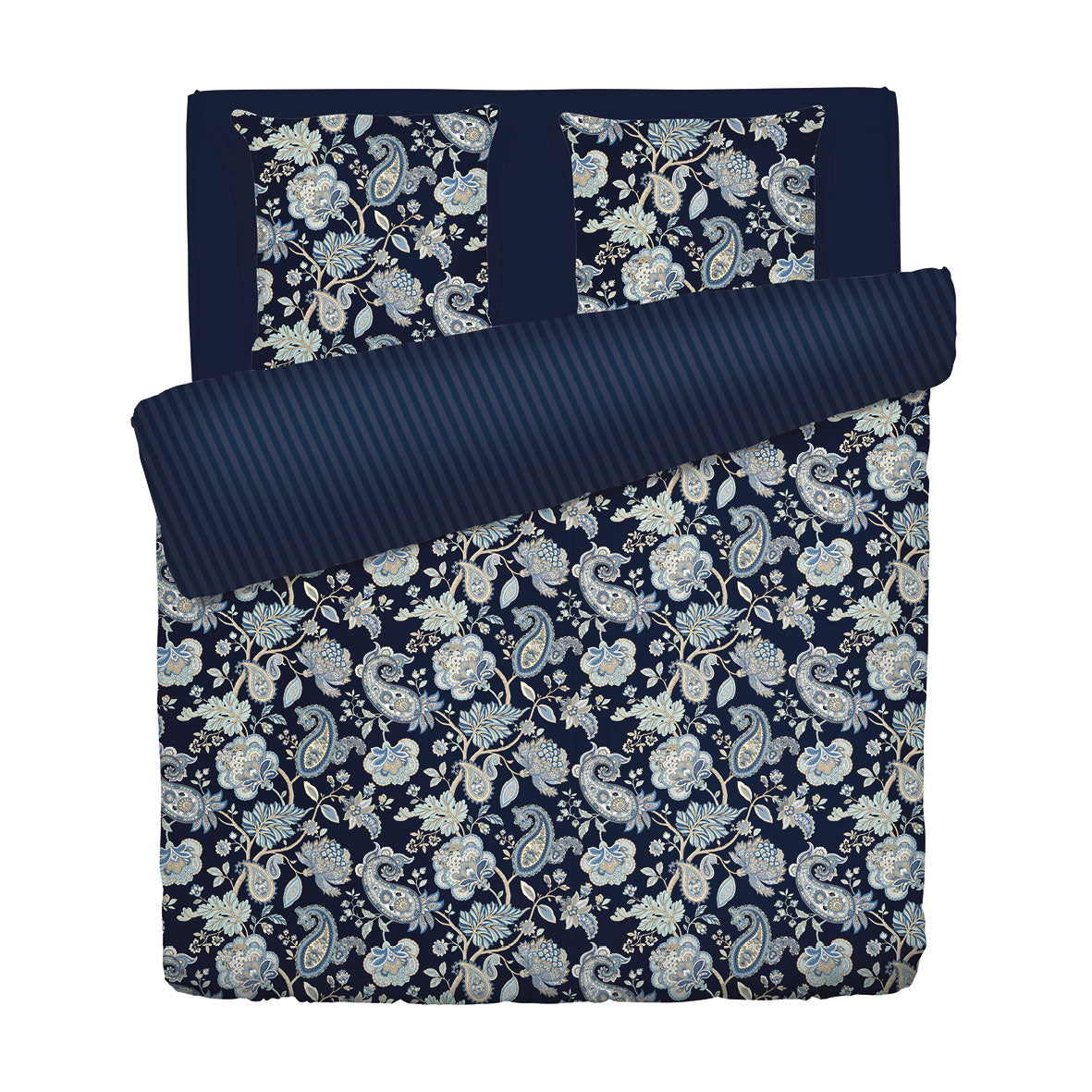 Duvet cover + pillowcase(s) cotton satin - Kashmir Dark blue