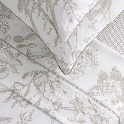 Duvet cover + pillowcase(s) cotton satin - Colibri floral Taupe