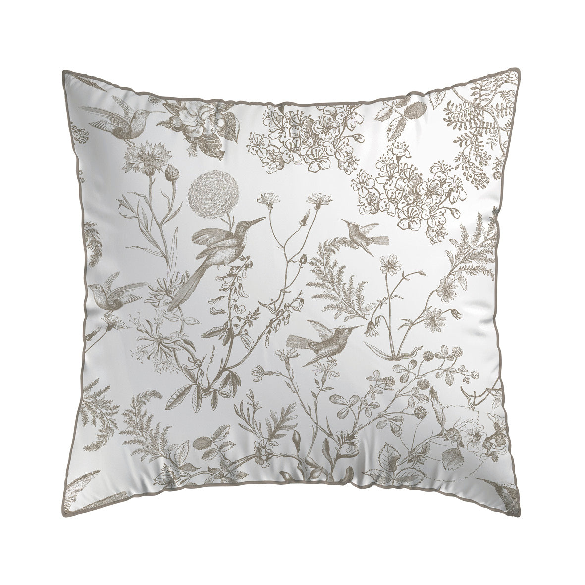 Taie(s) d'oreiller satin de coton - Colibri floral Taupe