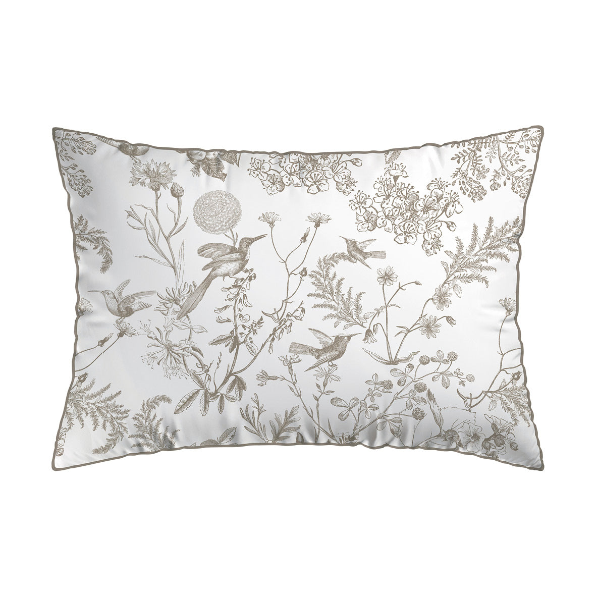 Taie(s) d'oreiller satin de coton - Colibri floral Taupe