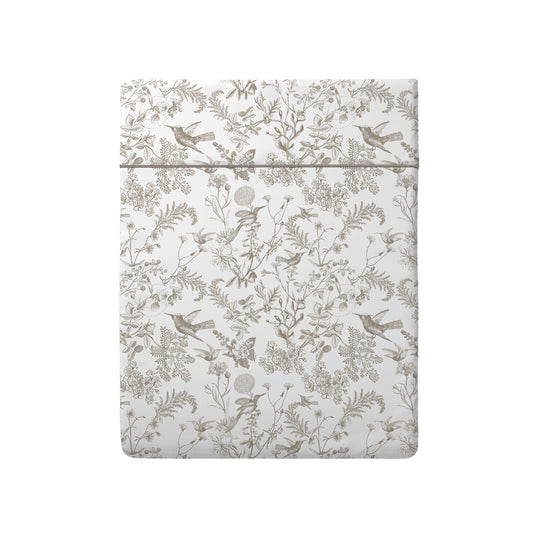 Flat sheet cotton satin - Colibri floral Taupe