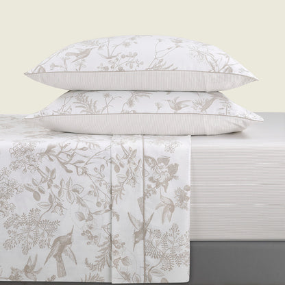 Sheet set cotton satin - Colibri floral Taupe