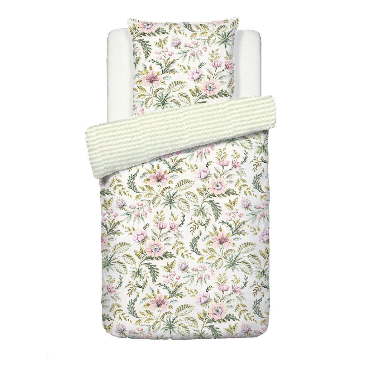 Duvet cover + pillowcase(s) cotton satin - Fleurs de la forêt Green