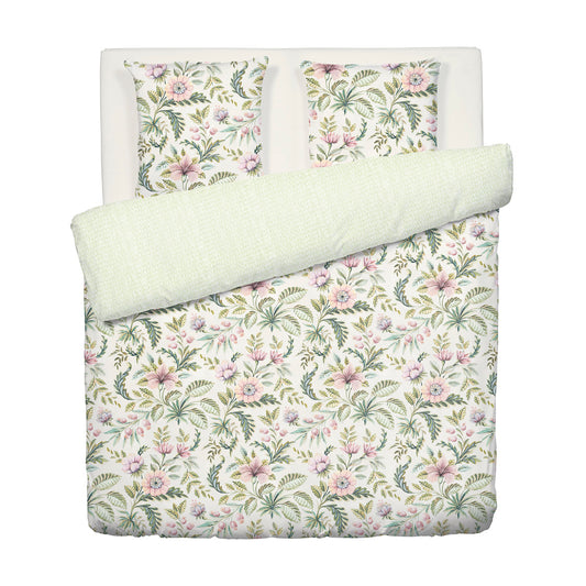 Duvet cover + pillowcase(s) cotton satin - Fleurs de la forêt Green