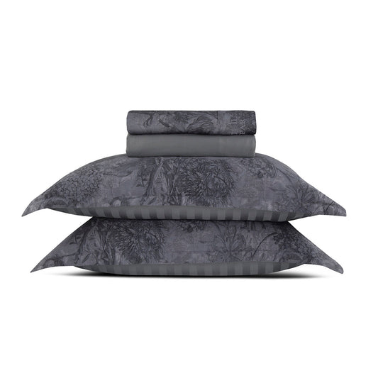 Sheet set cotton satin - Jardin Botanique Dark grey