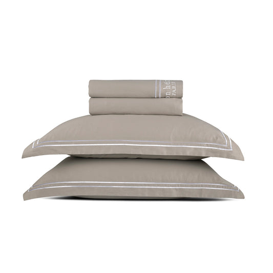 Sheet set cotton satin - Paris White / Taupe