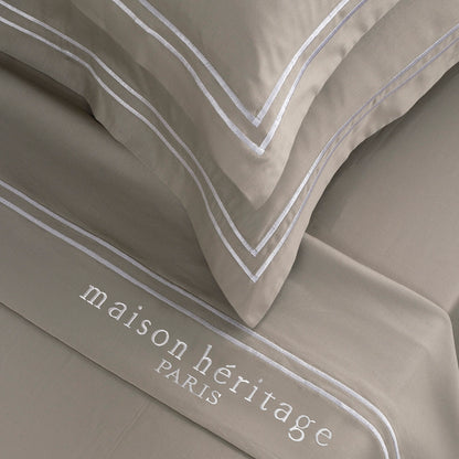 Sheet set cotton satin - Paris White / Taupe