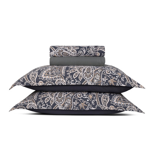 Sheet set cotton satin - Indienne Grey / Taupe