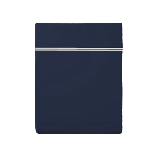 Drap plat satin de coton - Paris Blanc / Bleu foncé