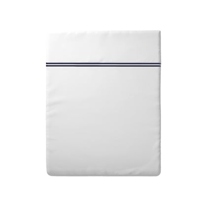 Drap plat satin de coton - Paris Bleu foncé / Blanc