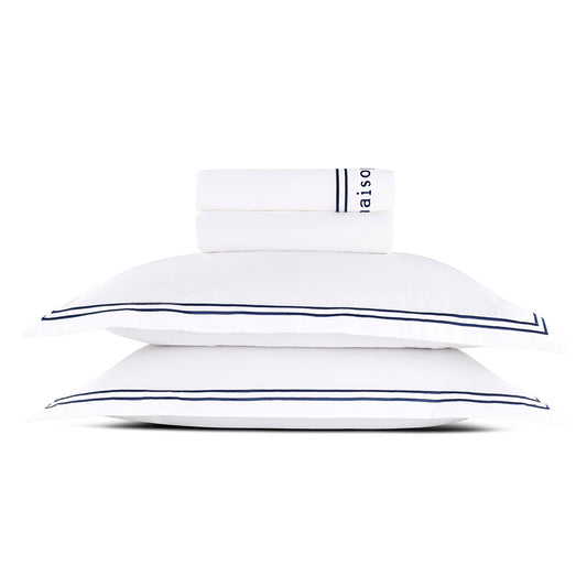 Sheet set cotton satin - Paris Dark blue / White