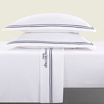 Sheet set cotton satin - Paris Dark blue / White