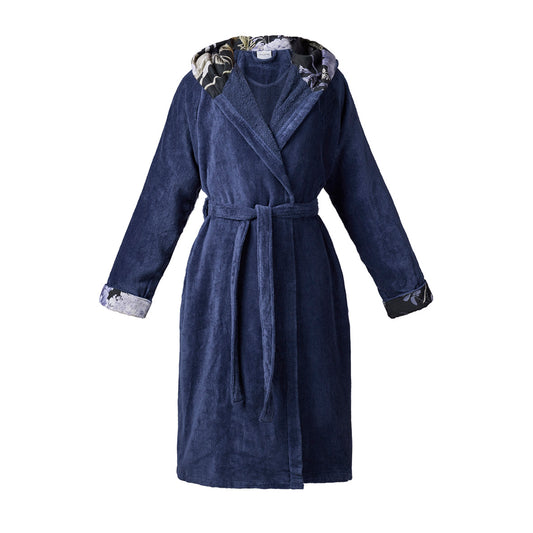 Hooded bathrobe - Hortensia Navy blue