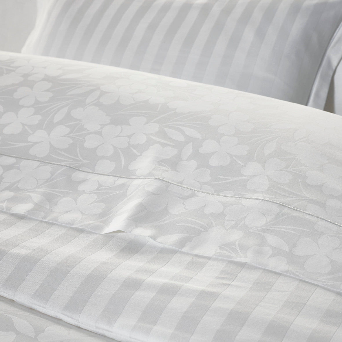 Duvet cover + pillowcase baby cotton satin - Jacquard woven - Cresson de Fontaine White