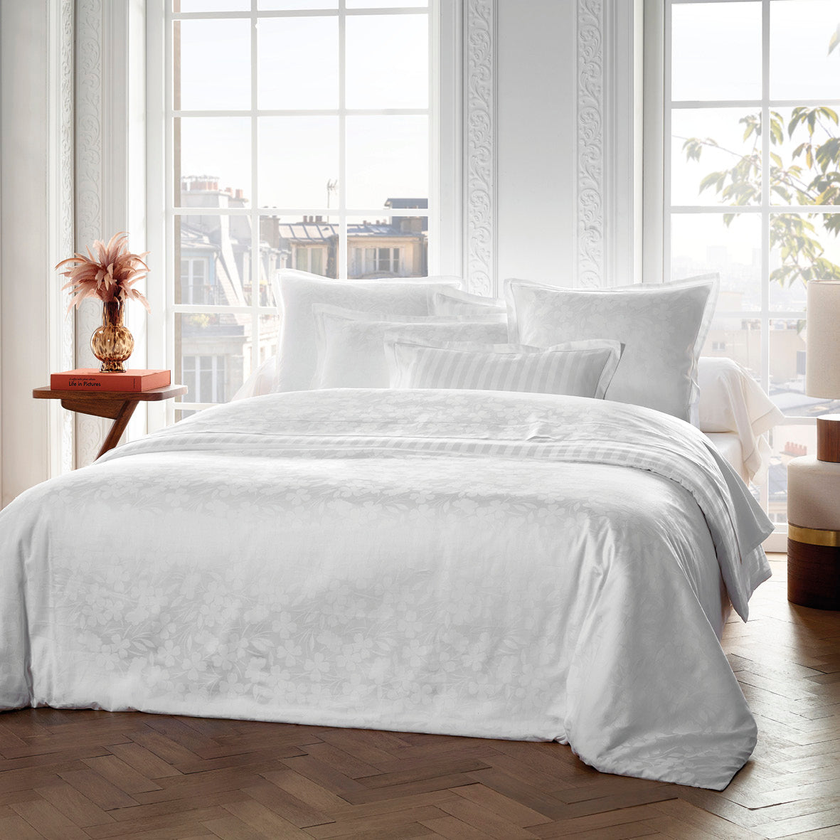 Duvet cover + pillowcase(s) cotton satin - Jacquard woven - Cresson de Fontaine White