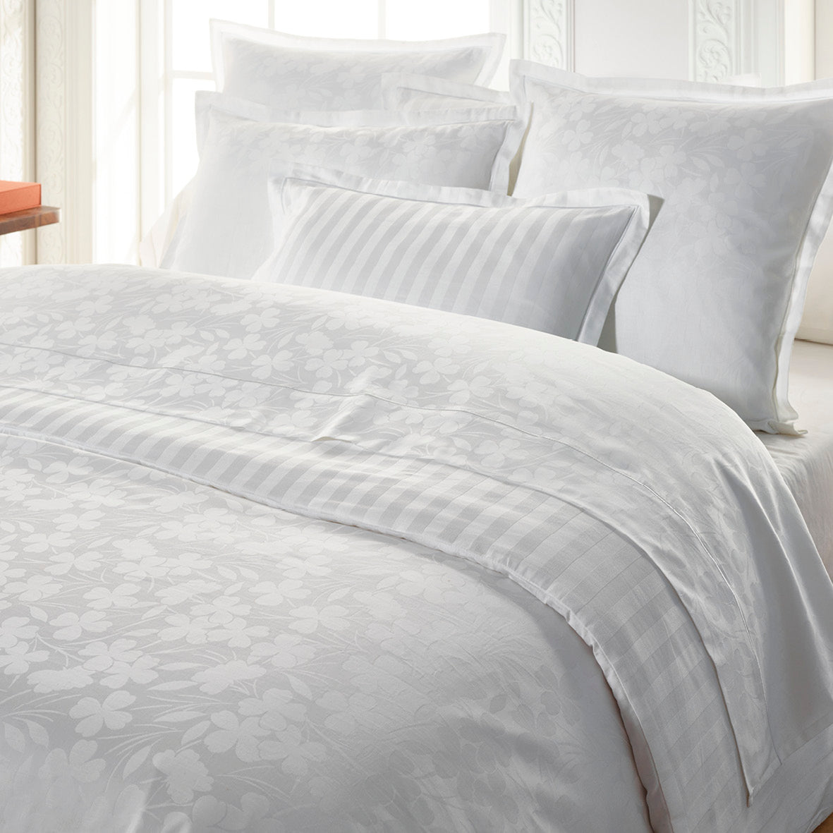 Duvet cover + pillowcase(s) cotton satin - Jacquard woven - Cresson de Fontaine White