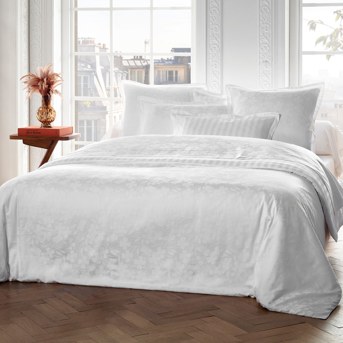 Pillowcase(s) cotton satin - Jacquard woven - Cresson de Fontaine White