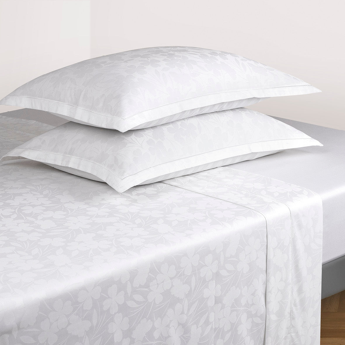 Sheet set : fitted sheet, flat sheet, pillowcase(s) in satin cotton - Jacquard woven - Cresson de Fontaine White