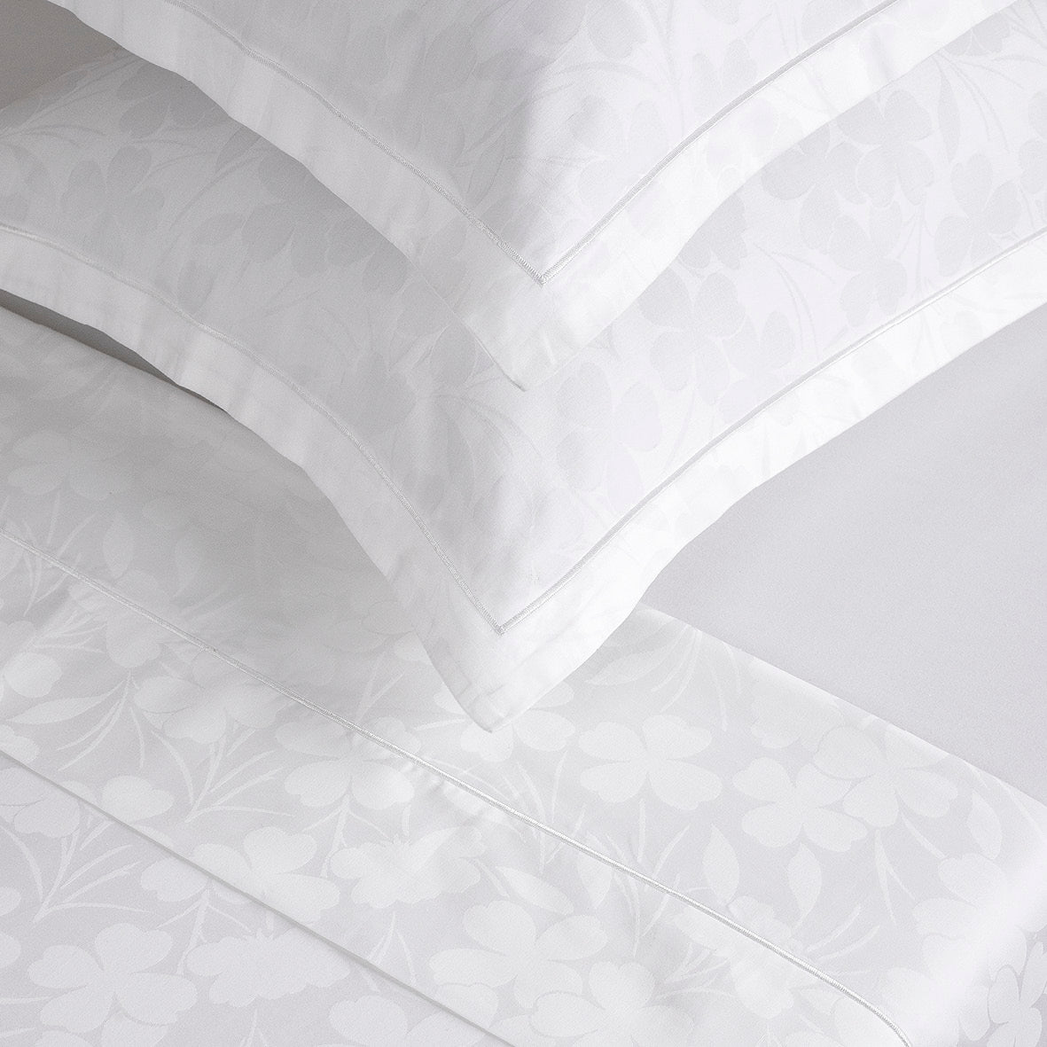 Sheet set : fitted sheet, flat sheet, pillowcase(s) in satin cotton - Jacquard woven - Cresson de Fontaine White