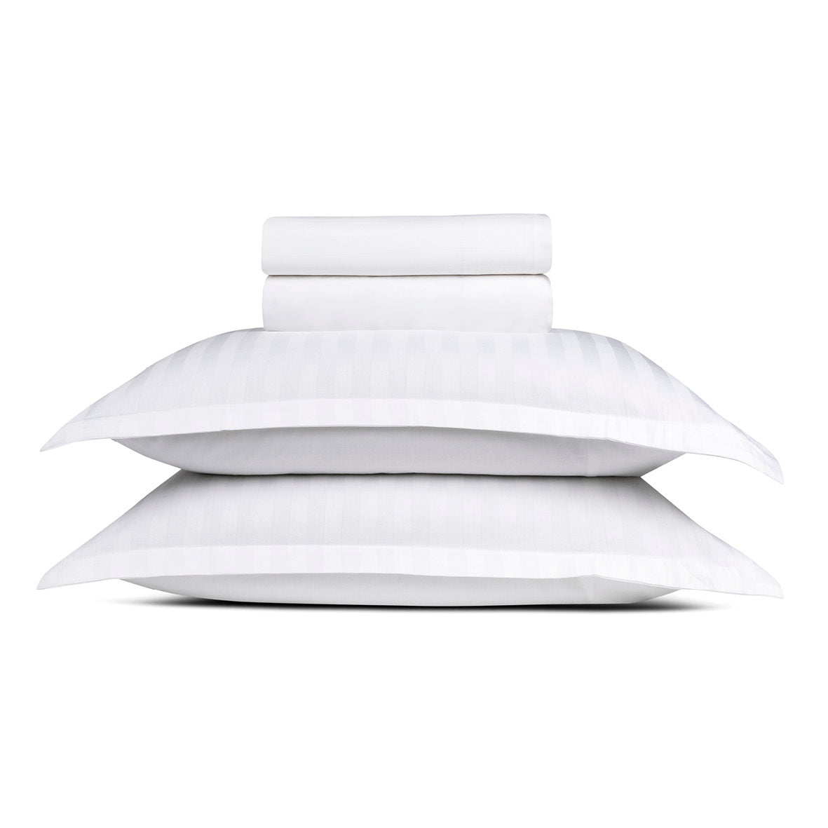 Sheet set : fitted sheet, flat sheet, pillowcase(s) in satin cotton - Jacquard woven - Dobby stripe white