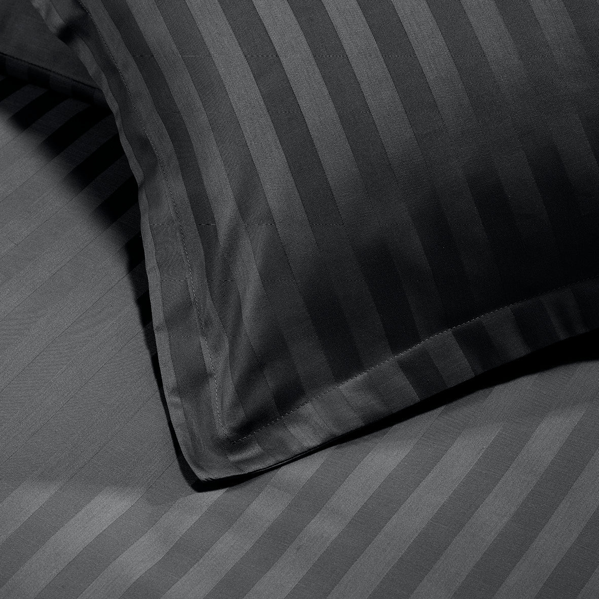 Duvet cover + pillowcase(s) cotton satin cotton satin dobby stripe woven - Black