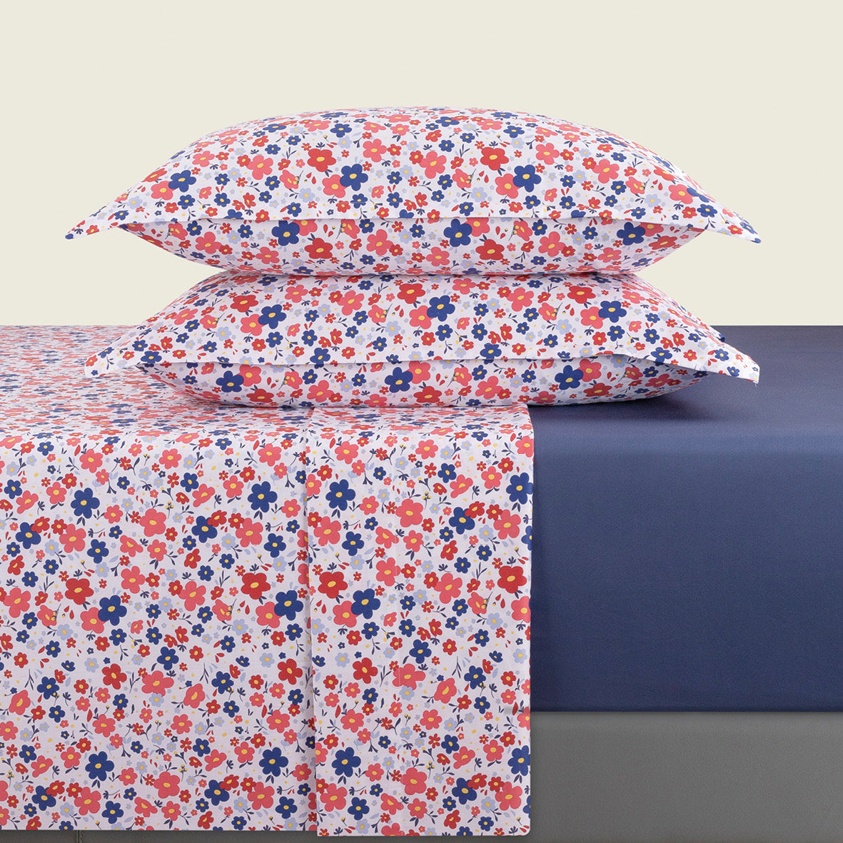 Sheet set : fitted sheet, flat sheet, pillowcase(s) in satin cotton - Capucine Blue