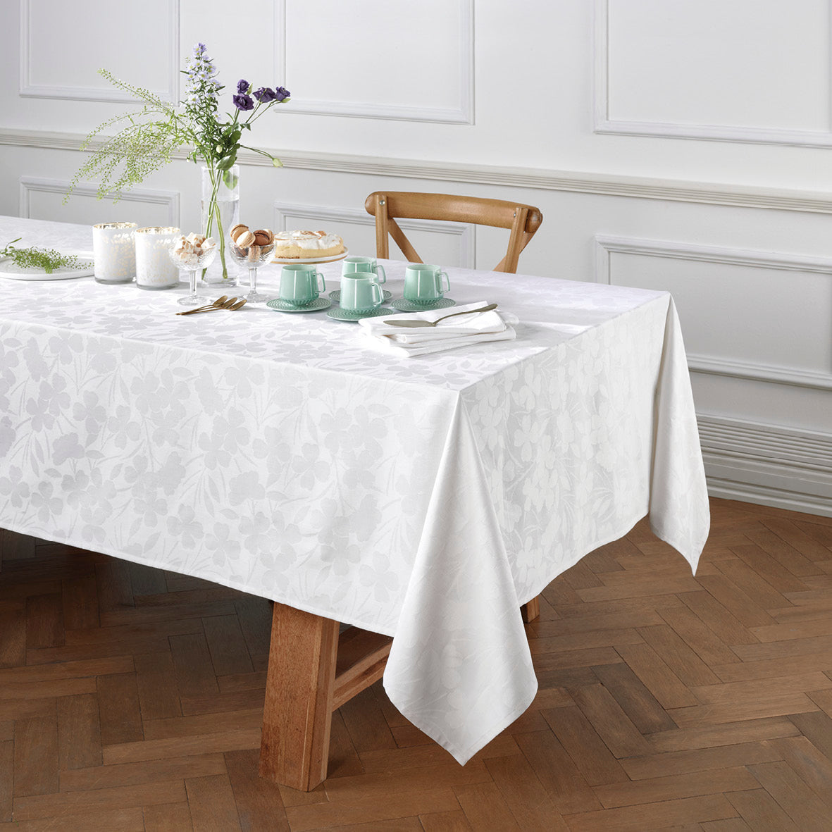 Tablecloth - Jacquard woven - Cresson de Fontaine White