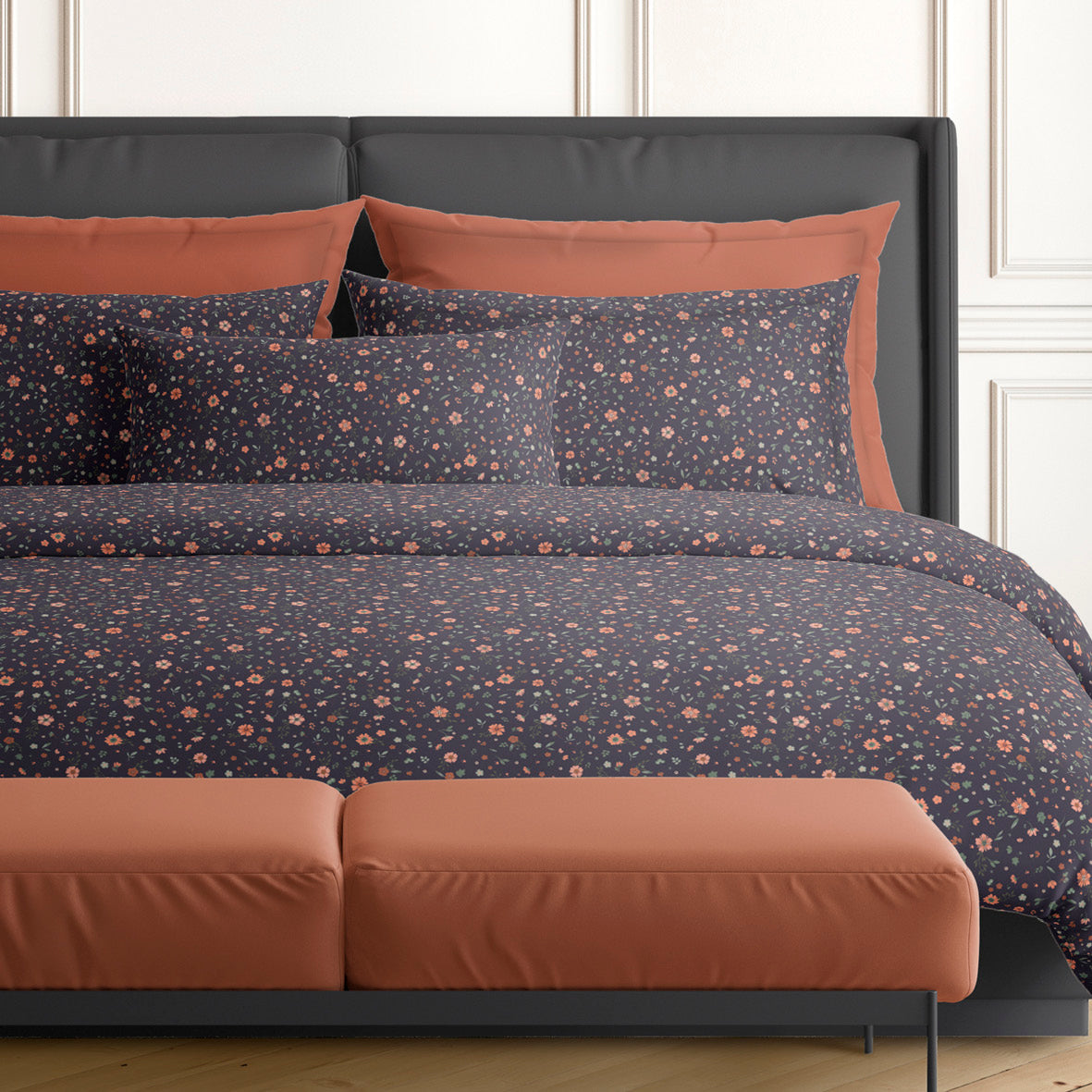 Duvet cover + pillowcase(s) cotton satin - Pétunia Orange