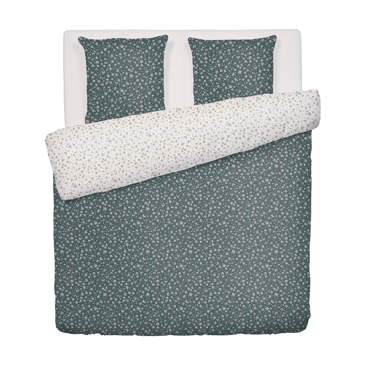 Duvet cover + pillowcase(s) cotton satin - Jasmine Green/white 260 x 240 cm + 2 x (63 x 63 cm)