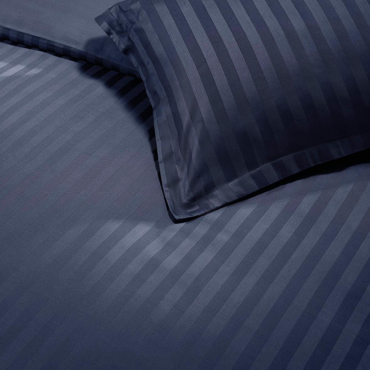 Duvet cover + pillowcase(s) cotton satin - Jacquard woven - dobby stripe dark blue