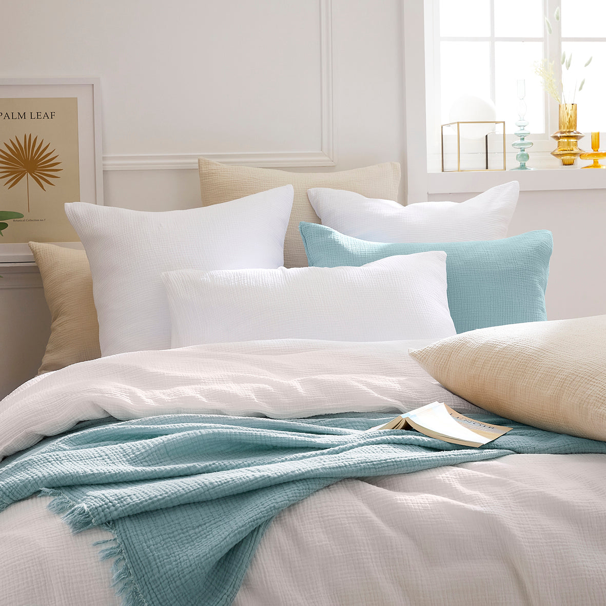 Duvet cover + pillowcase(s) cotton gauze - Uni White