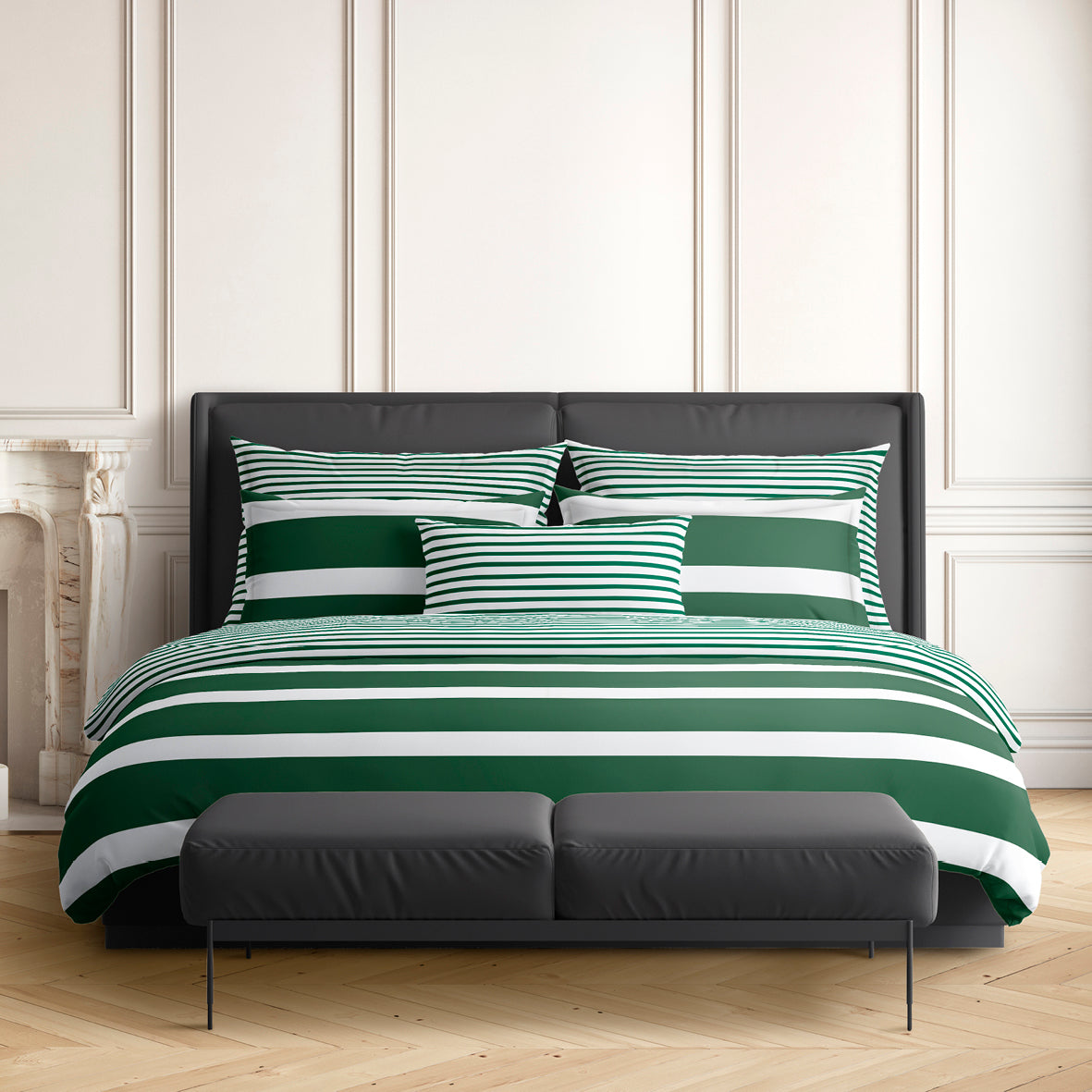 Duvet cover + pillowcase(s) cotton satin - Marinière Green