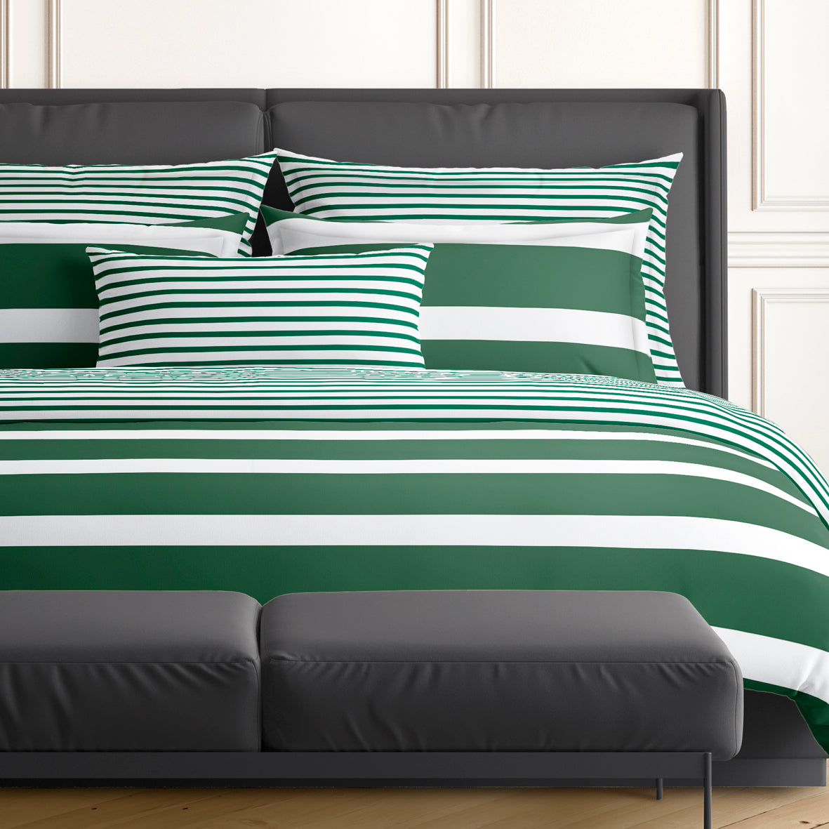 Duvet cover + pillowcase(s) cotton satin - Marinière Green